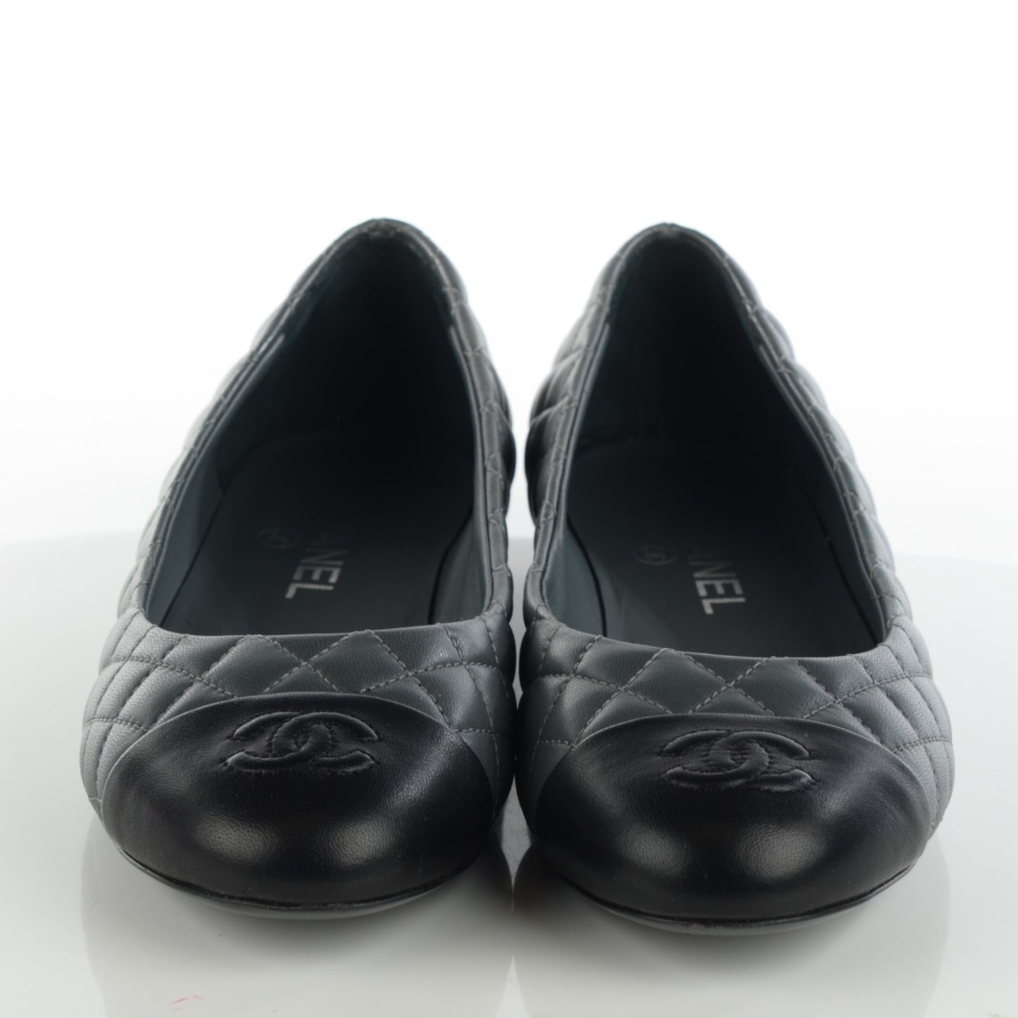 Lambskin Quilted Cap Toe CC Ballerina Flats 39.5 Charcoal Black