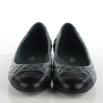 Chanel Lambskin Quilted Cap Toe CC Ballerina Flats 39.5 Charcoal Black 4 of 11