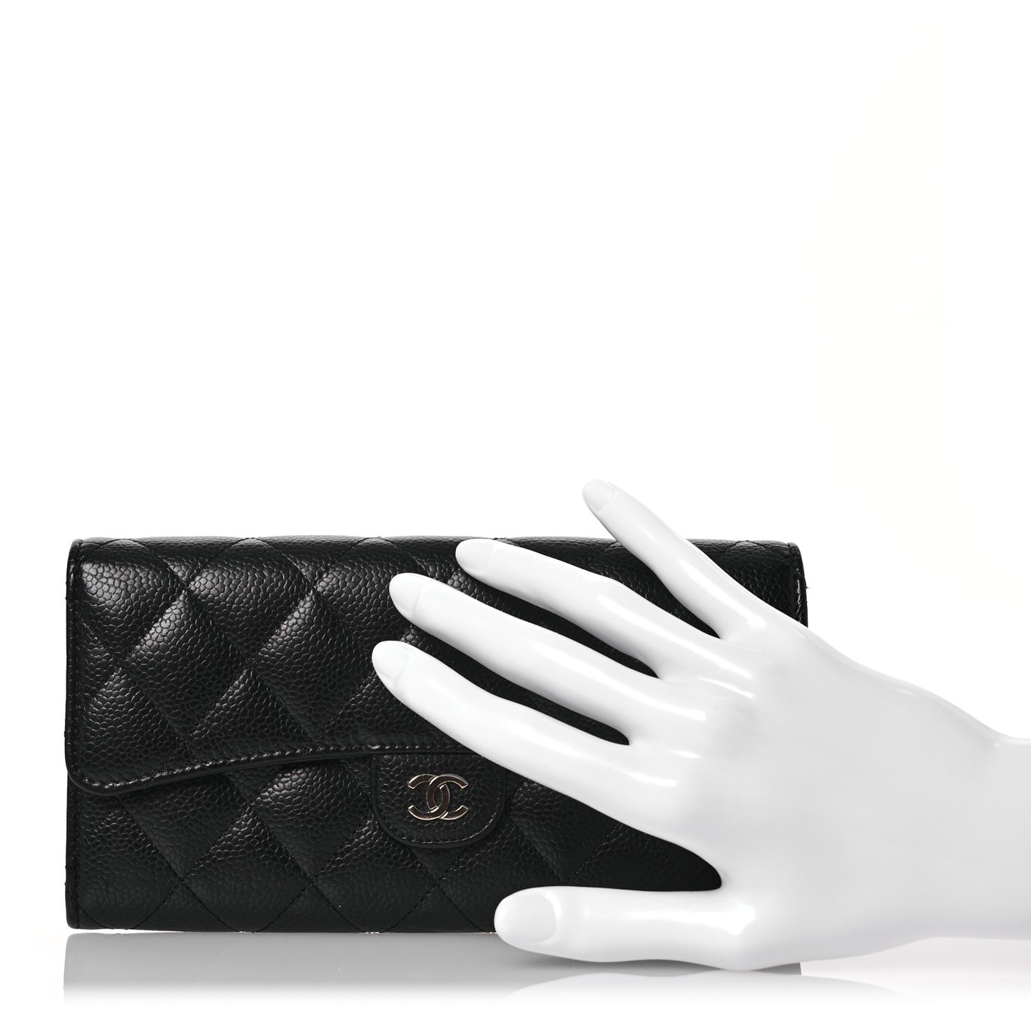 Caviar Quilted Large Gusset Flap Wallet Black