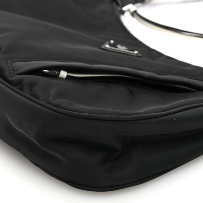 Prada Tessuto Nylon Studded New Vela Hobo Black White 9 of 11