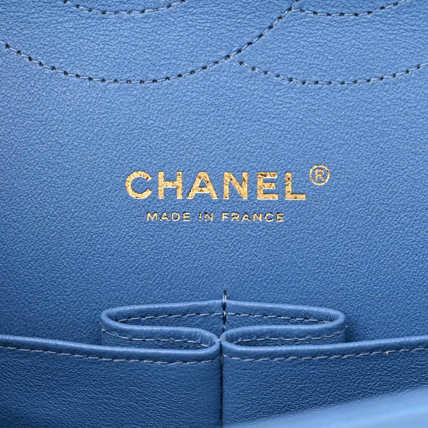 Caviar Flat Chevron Quilted Jumbo Double Flap Blue
