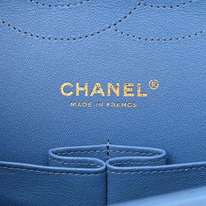 Chanel Caviar Flat Chevron Quilted Jumbo Double Flap Blue 6 of 12