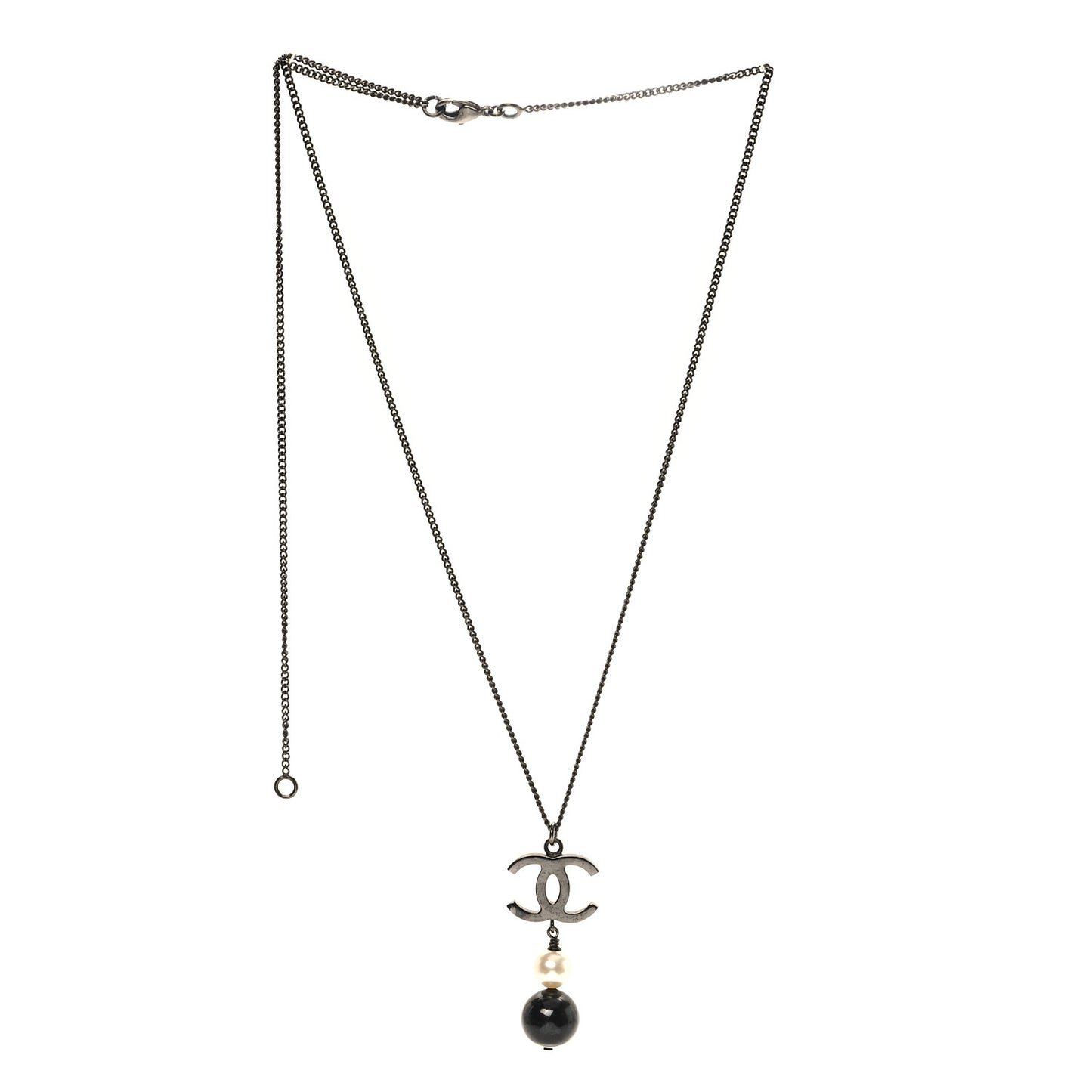 Ruthenium Pearl CC Drop Pendant Necklace Black