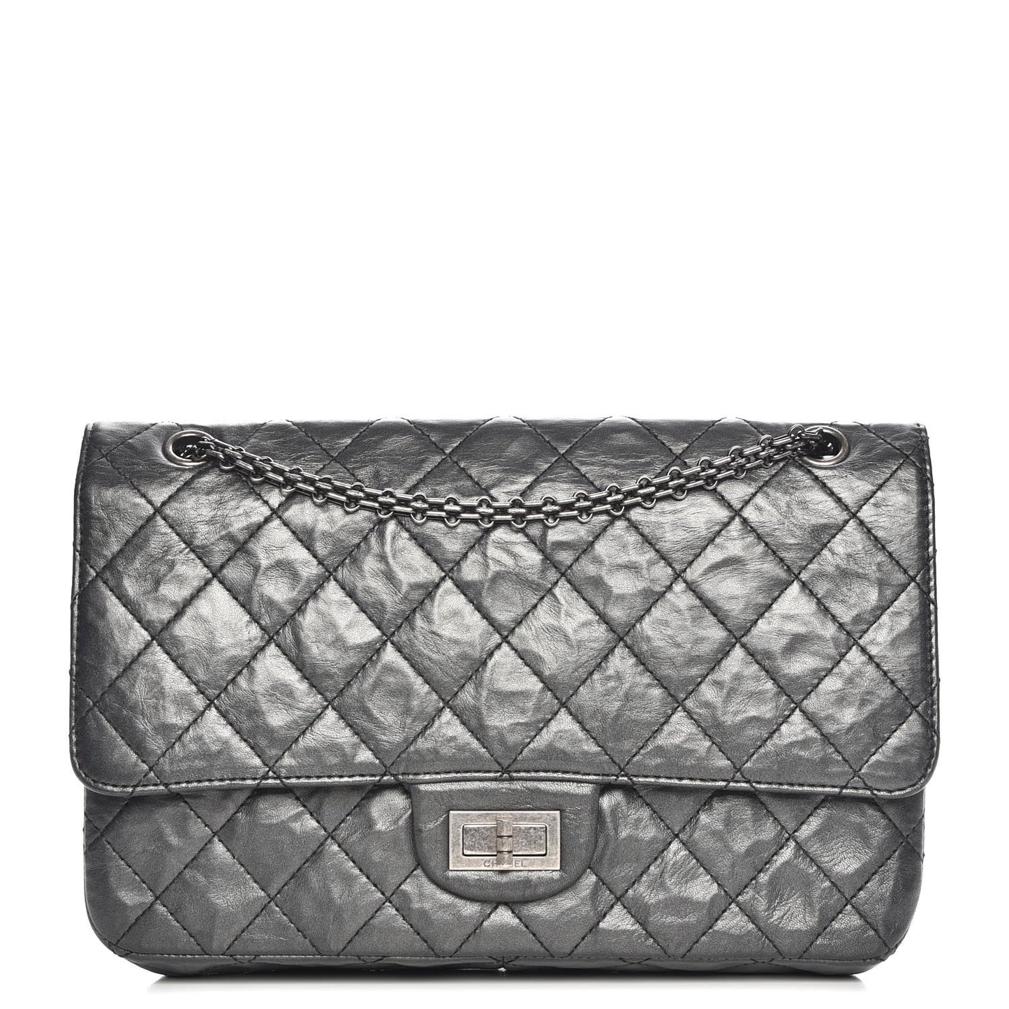 Distressed Lambskin Quilted 2.55 Reissue 227 Flap Dark Silver
