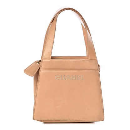 Chanel Lambskin Stitched Logo Tote Beige 1 of 16