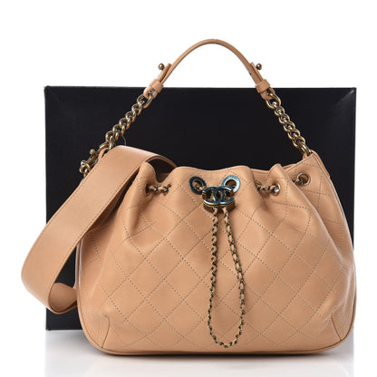 Chanel Calfskin Quilted Drawstring CC Medium Hobo Beige 16 of 16