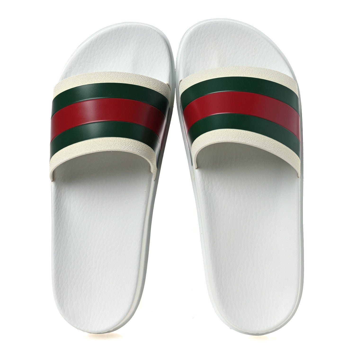 Gucci Rubber Web Mens Lug Sole Slide Sandals Great 10 White Green Red 2 of 11