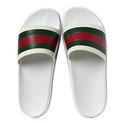 Gucci Rubber Web Mens Lug Sole Slide Sandals Great 10 White Green Red 2 of 11