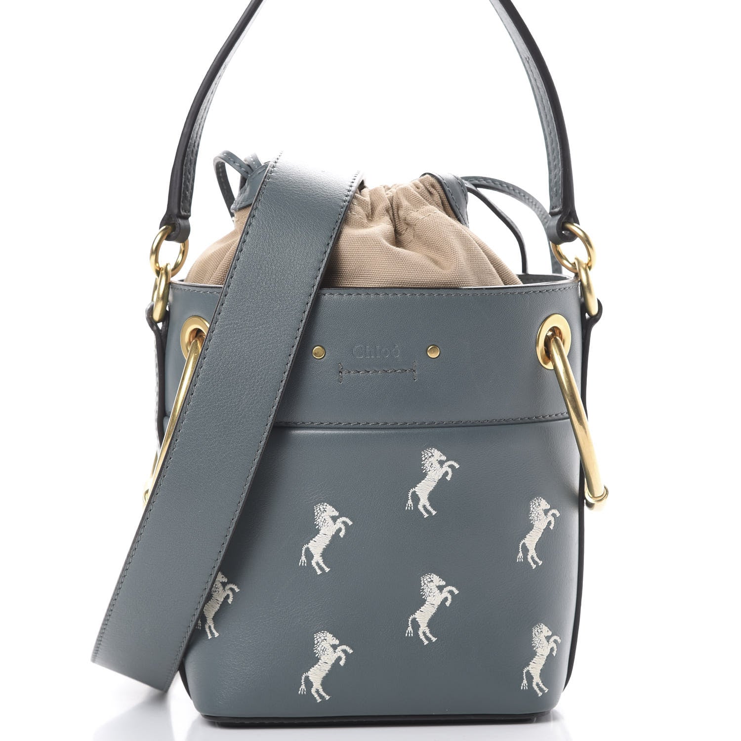Chloe Smooth Calfskin Little Horses Embroidered Mini Roy Bucket Bag Cloudy Blue 7 of 9