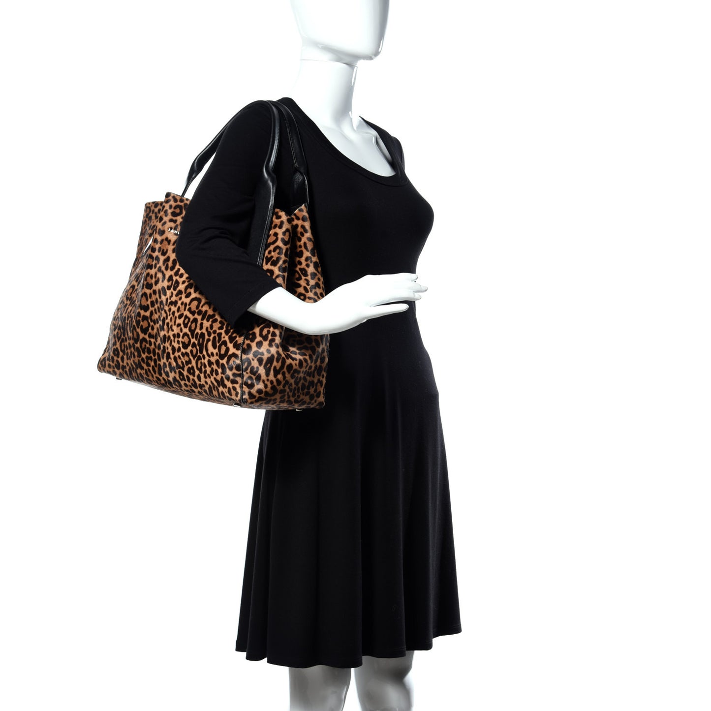 Calfskin Pony Hair Trapeze Tote Black Leopard
