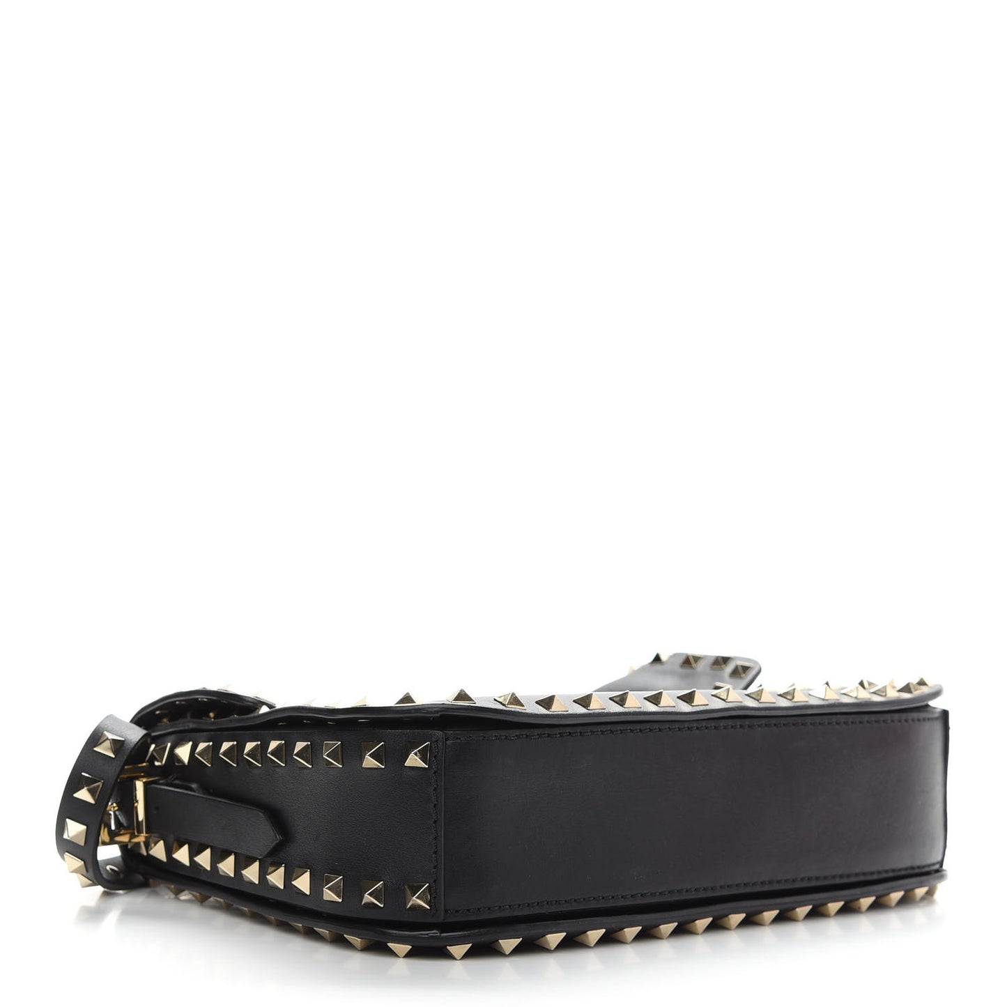 Vitello Medium Rockstud Flap Saddle Bag Black