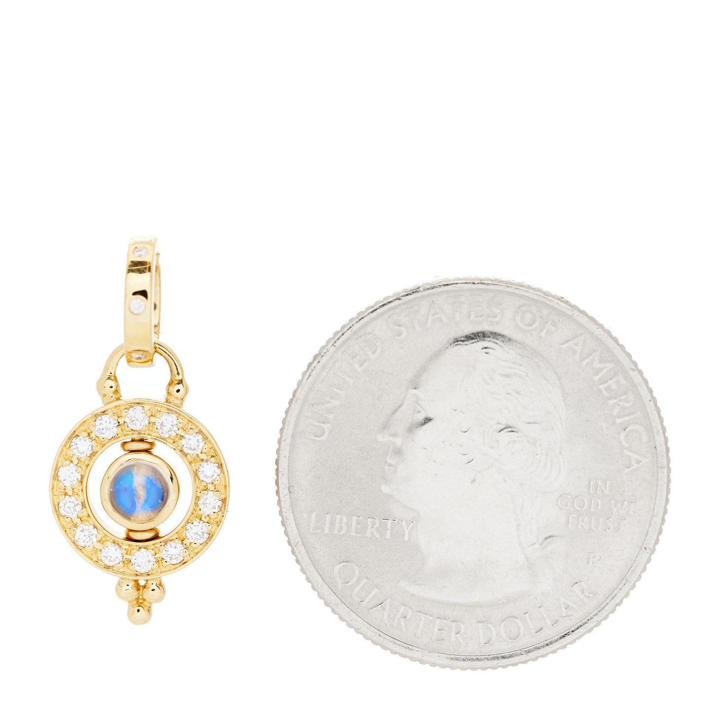 18K Yellow Gold Diamond Blue Moonstone Mini Celestial Orbit Pendant