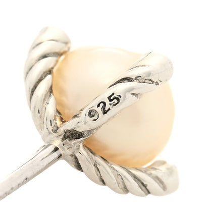 David Yurman Sterling Silver Diamond Pearl 6-6.5mm Cable Stud Earrings 4 of 4