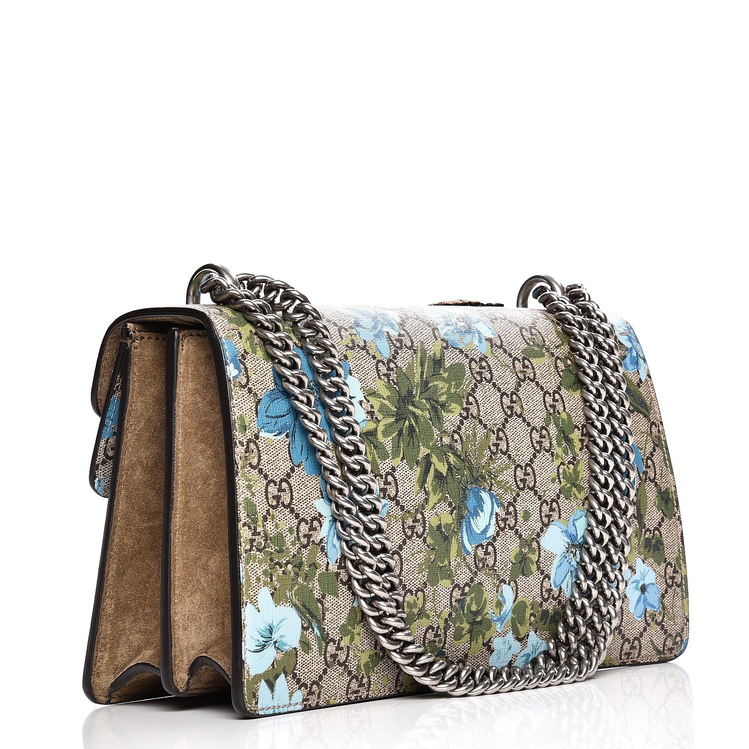 Gucci GG Supreme Monogram Blooms Print Embroidered Small Dionysus Shoulder Bag Blue Taupe 3 of 10