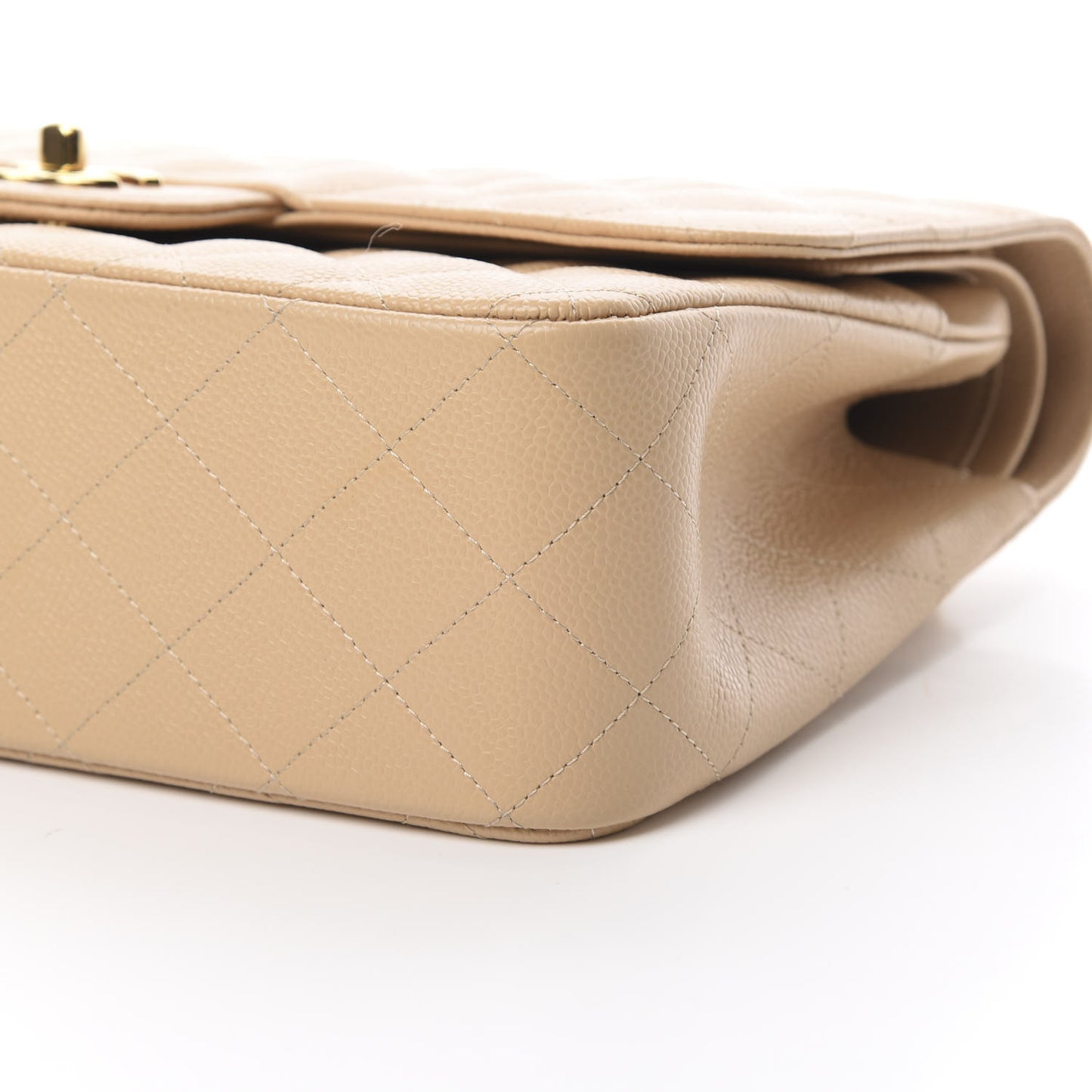 Caviar Quilted Jumbo Double Flap Beige Clair