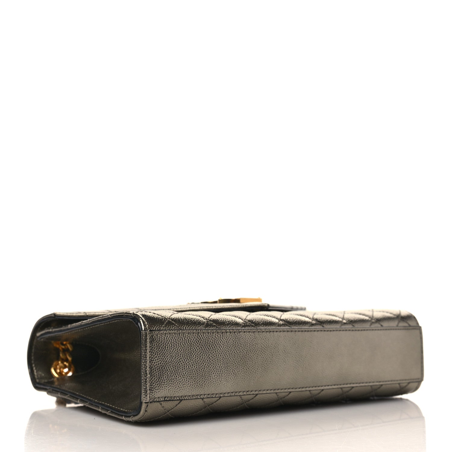 Saint Laurent Metallic Grain De Poudre Textured Mixed Matelasse Triquilt Medium Monogram Satchel Piombo 4 of 9
