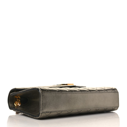 Saint Laurent Metallic Grain De Poudre Textured Mixed Matelasse Triquilt Medium Monogram Satchel Piombo 4 of 9