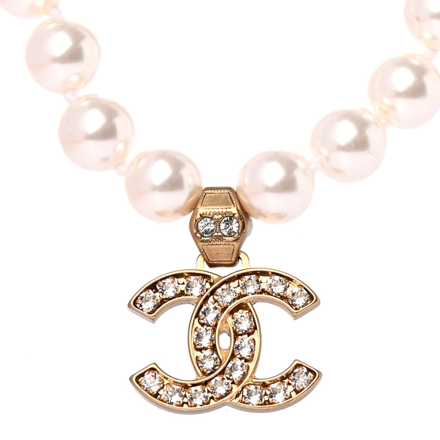 Chanel Pearl Crystal CC Short Necklace Gold 3 of 4