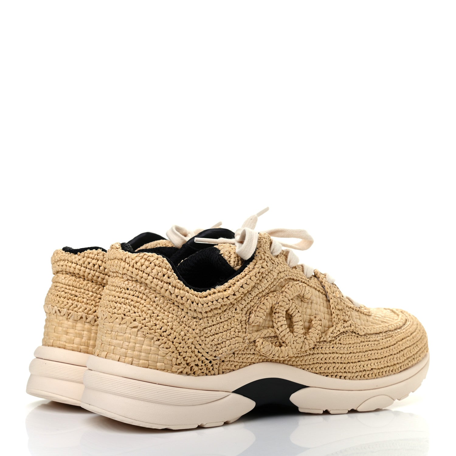 Chanel Braided Raffia Womens CC Sneakers 38.5 Beige 4 of 7