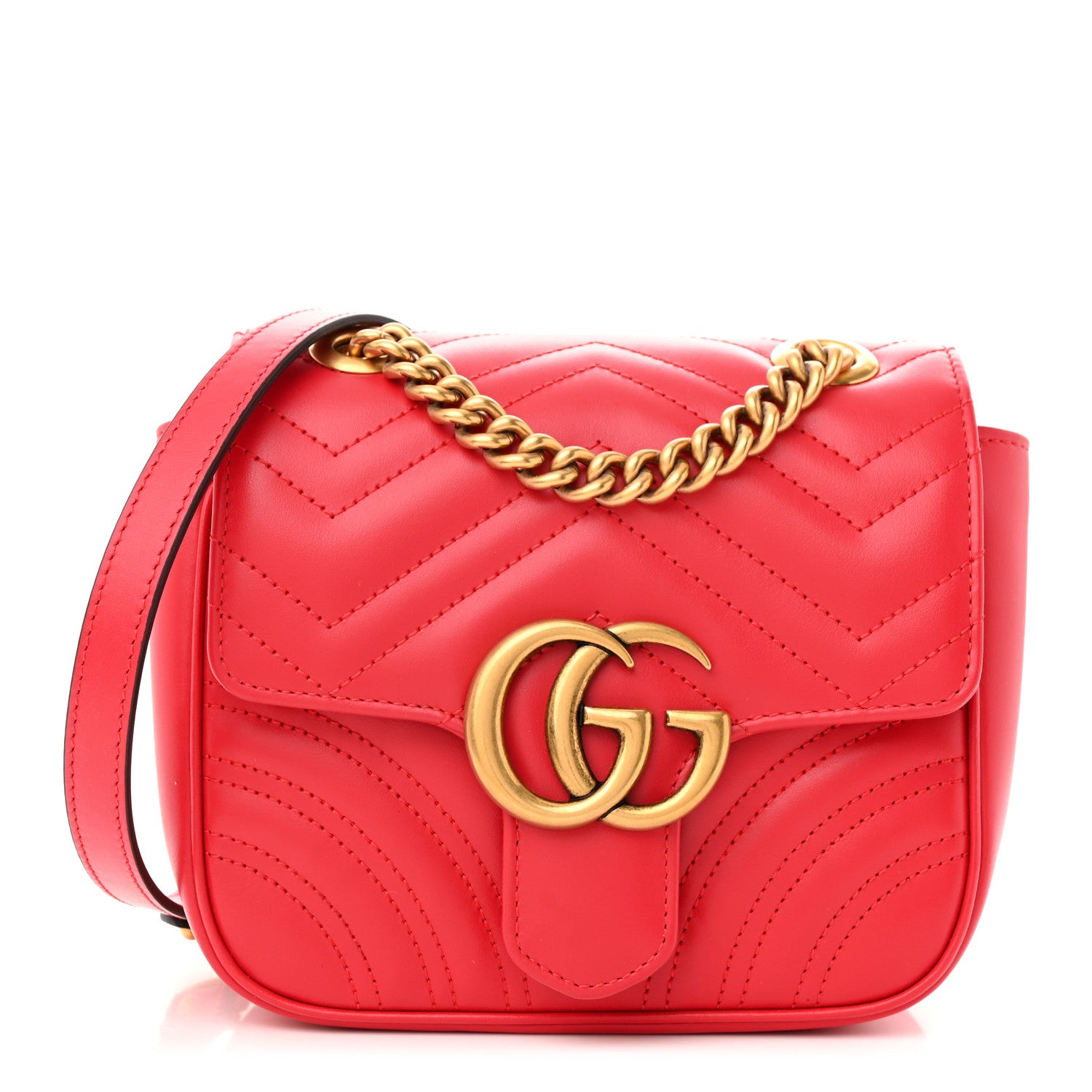 Gucci Calfskin Matelasse Mini GG Marmont Square Shoulder Bag Hibiscus Red 1 of 12