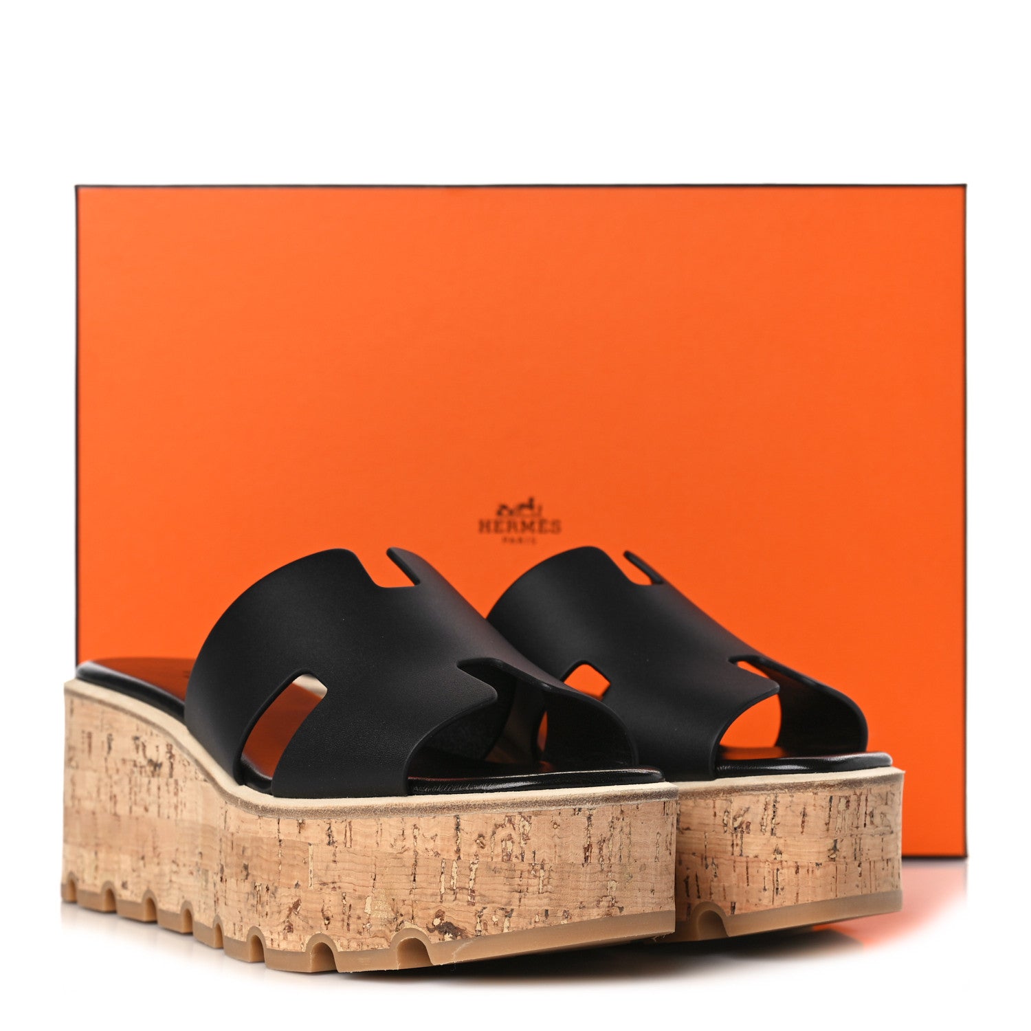 Hermes Calfskin Cork Eze 30 Sandals 38 Black 9 of 9