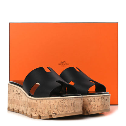 Hermes Calfskin Cork Eze 30 Sandals 38 Black 9 of 9