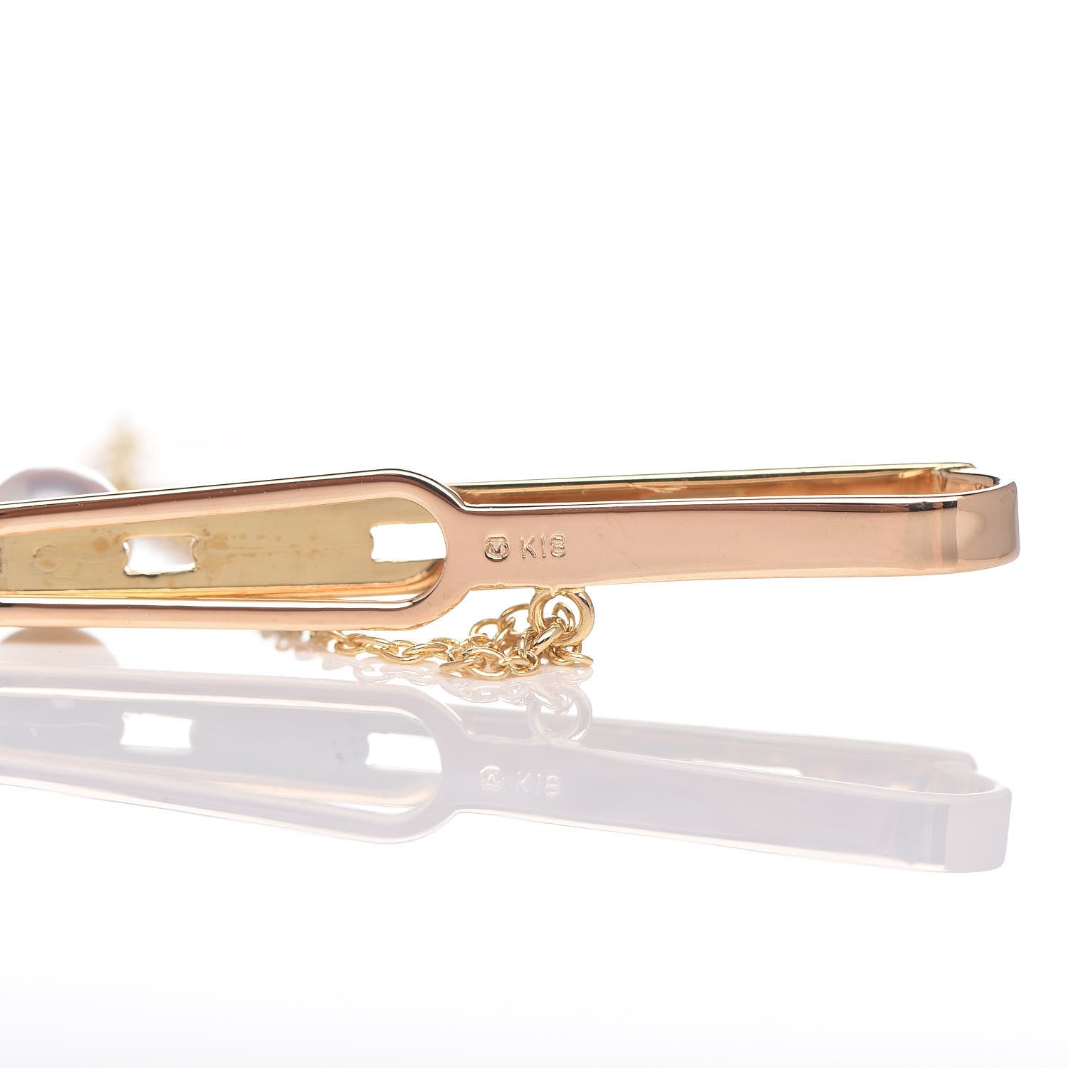 Mikimoto 18K Yellow Gold Akoya Pearl 5.5mm Tie Clip 3 of 3