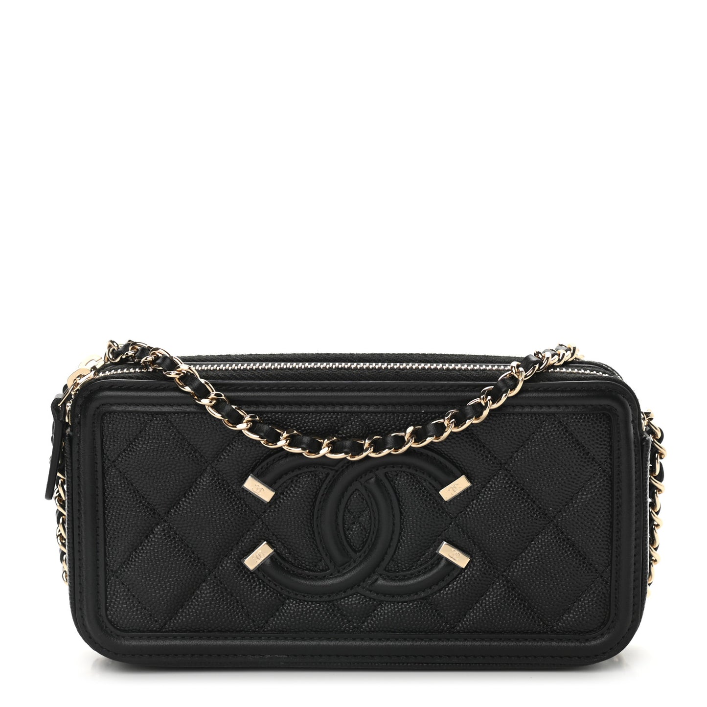 Caviar Quilted CC Filigree Clutch With Chain Black