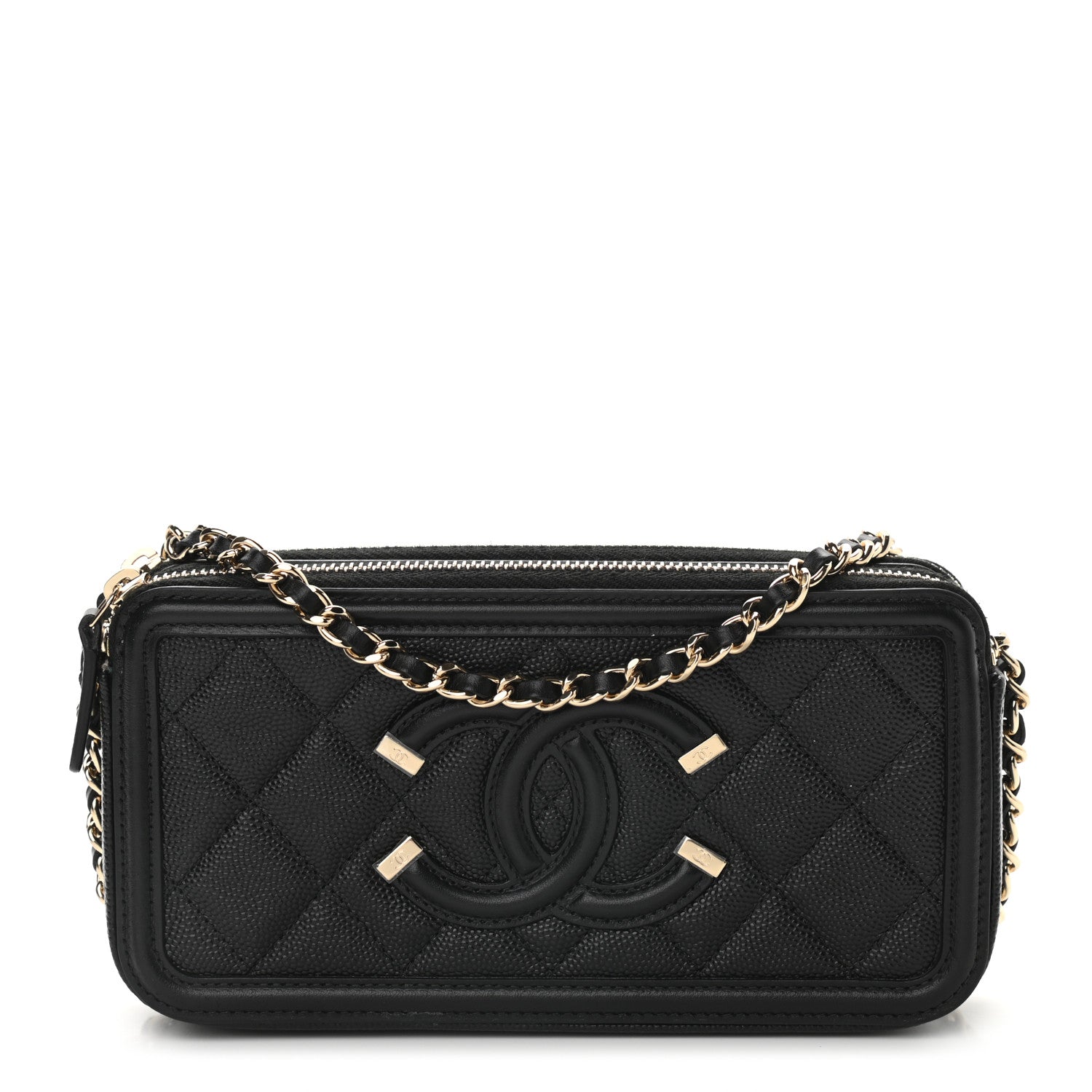 Chanel Caviar Quilted CC Filigree Clutch With Chain Black 1 of 12