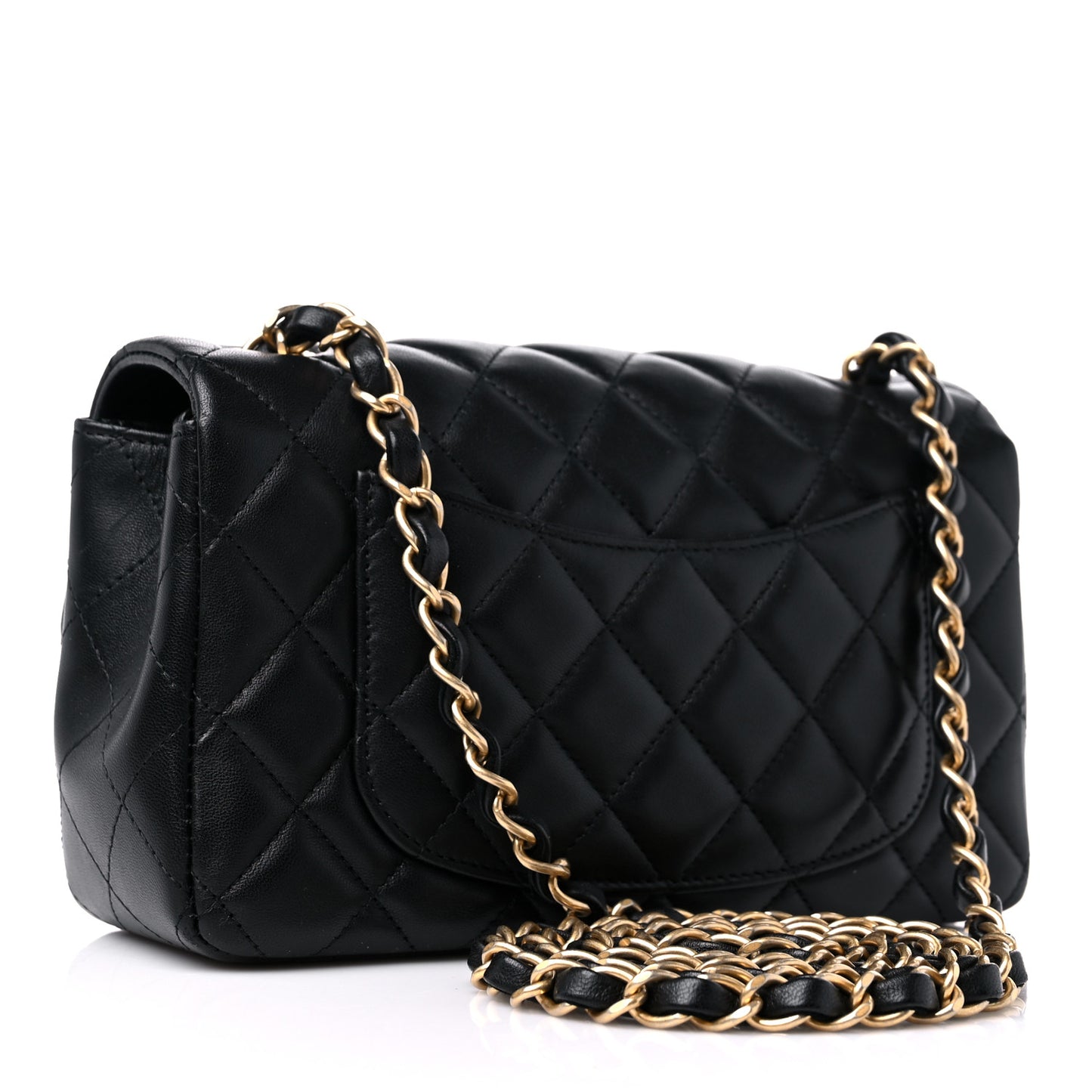 Lambskin Quilted Mini Rectangular Flap Black