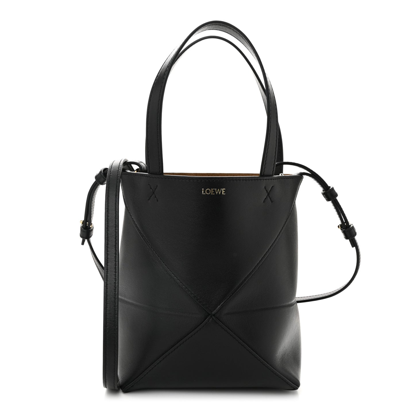 Shiny Calfskin Mini Puzzle Fold Tote Black