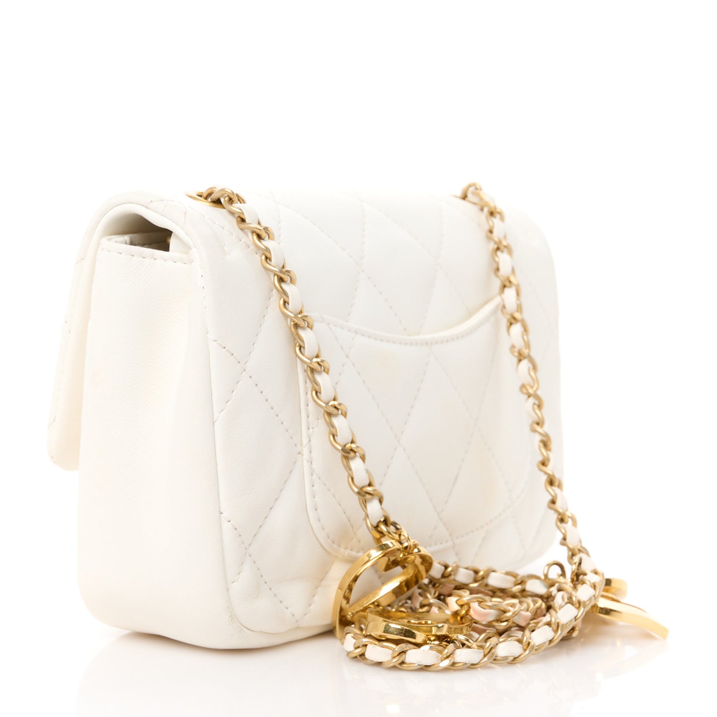 Lambskin Quilted Mini Heart Charms Flap White