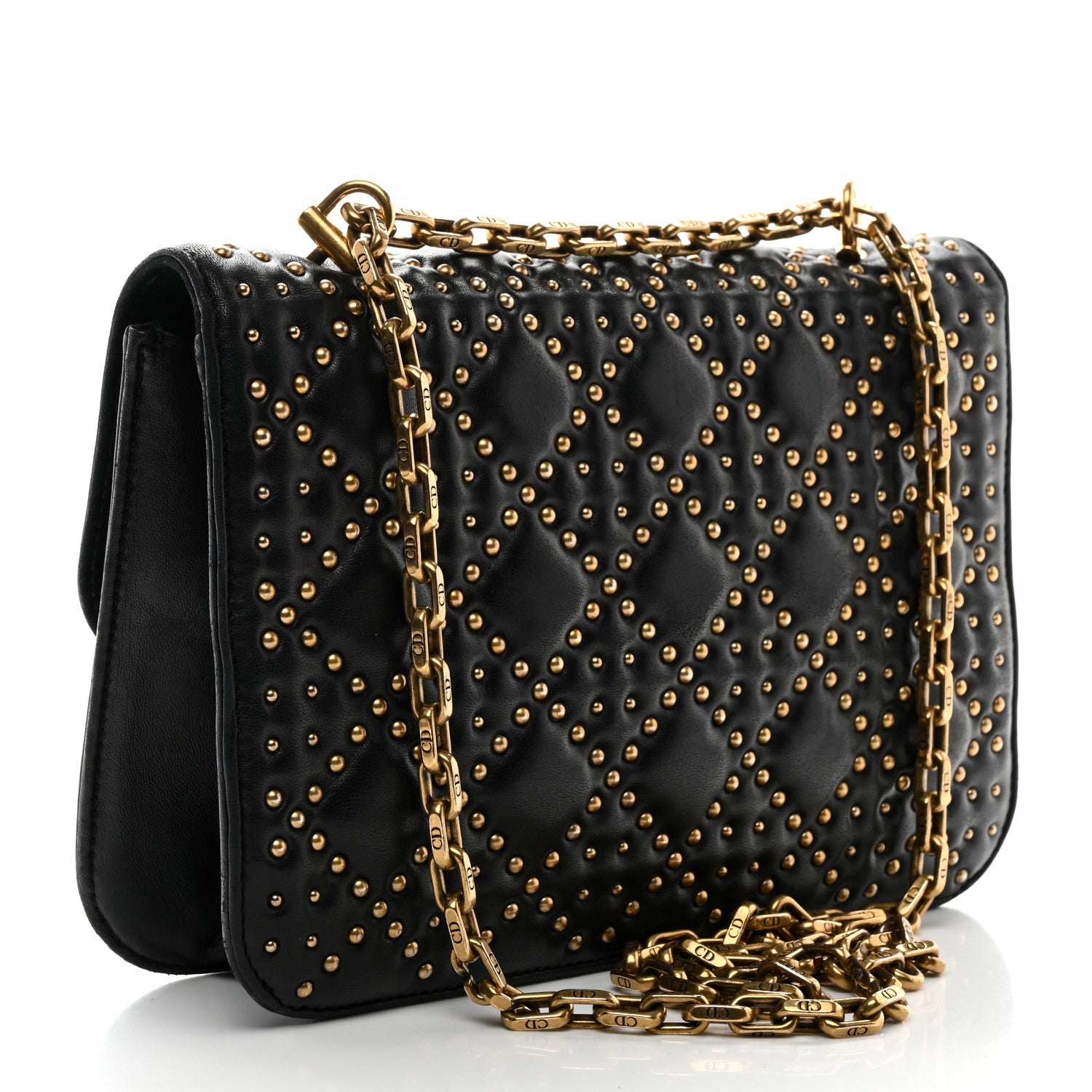 Christian Dior Lambskin Cannage Studded Large Dioraddict Flap Bag Black 3 of 11