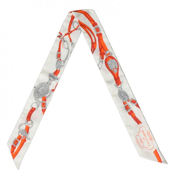 Hermes Silk Brides De Gala Twilly Blanc Orange Rouge 1 of 12