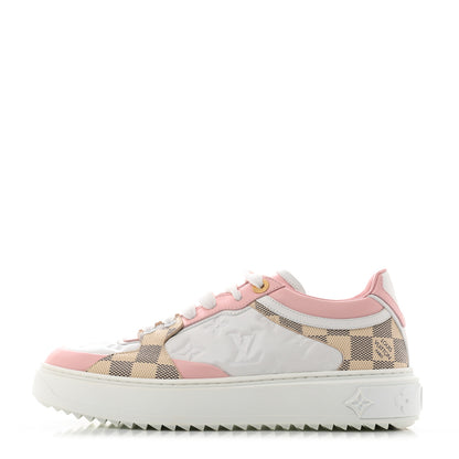 Louis Vuitton Monogram Embossed Calfskin Damier Azur Time Out Sneakers 38.5 Rose Clair Pink 1 of 8