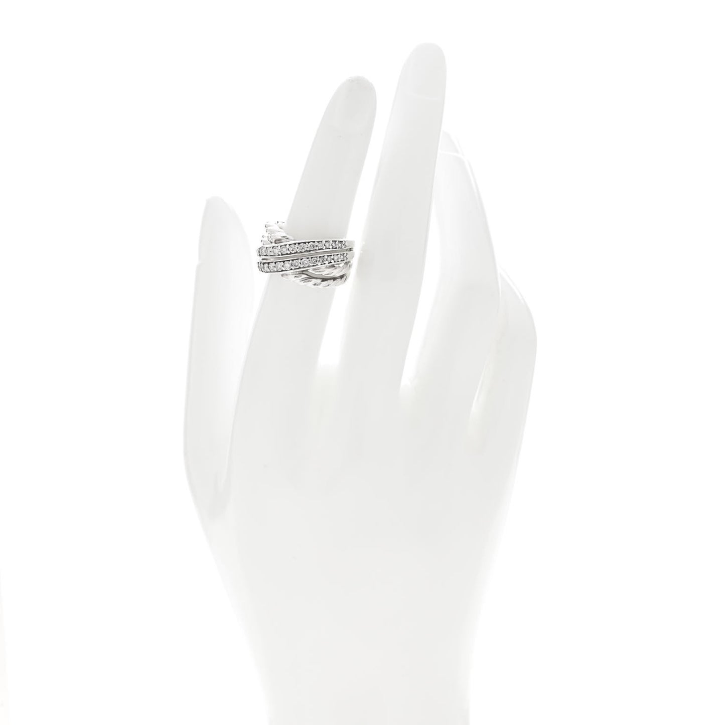 Sterling Silver Pave Diamond 11mm Crossover Cable Ring 52 6