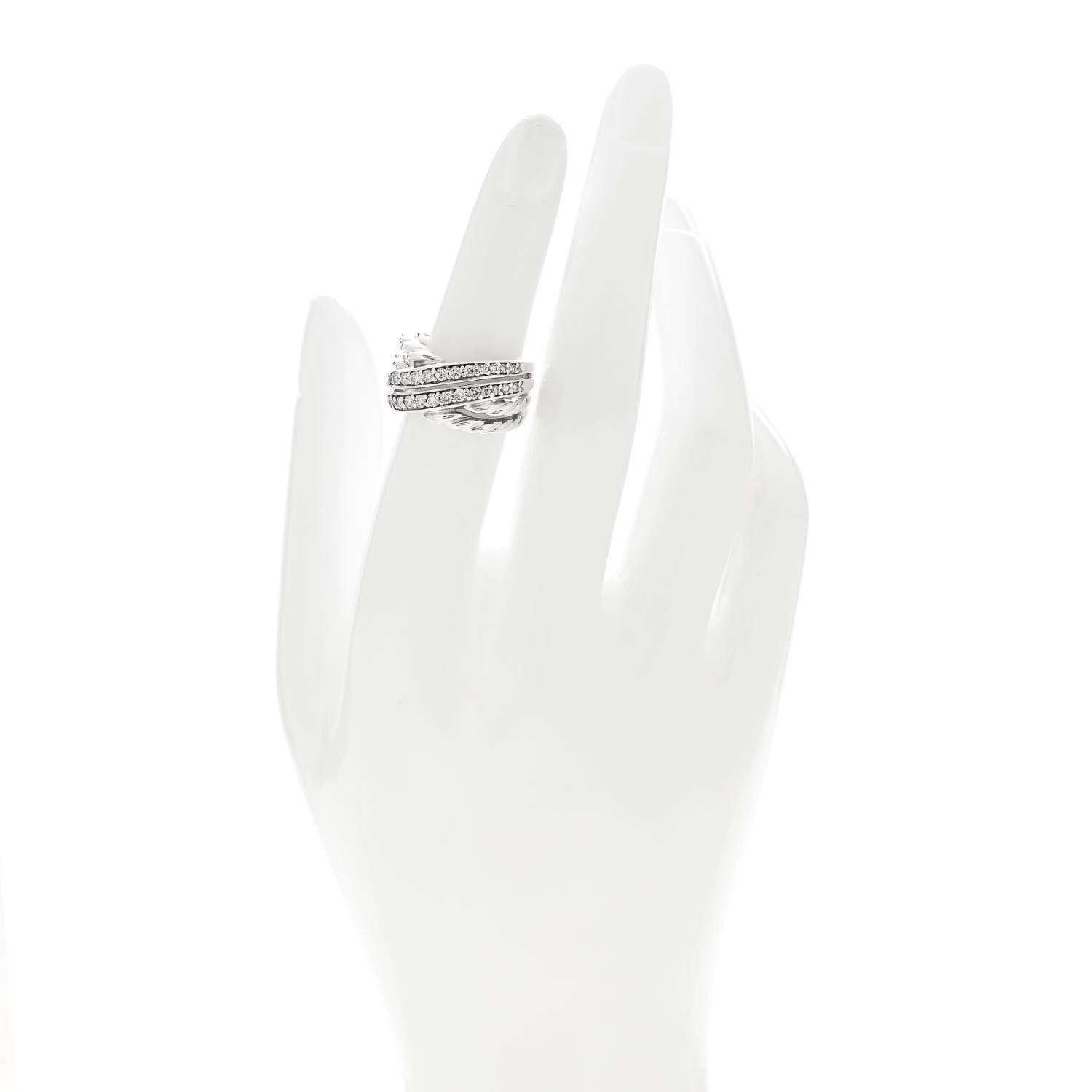 David Yurman Sterling Silver Pave Diamond 11mm Crossover Cable Ring 52 6 2 of 4