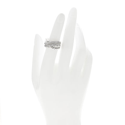 David Yurman Sterling Silver Pave Diamond 11mm Crossover Cable Ring 52 6 2 of 4