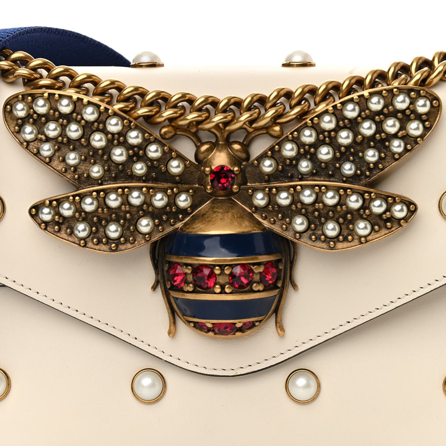 Nappa Pearl Studded Mini Queen Margaret Broadway Shoulder Bag Mystic White