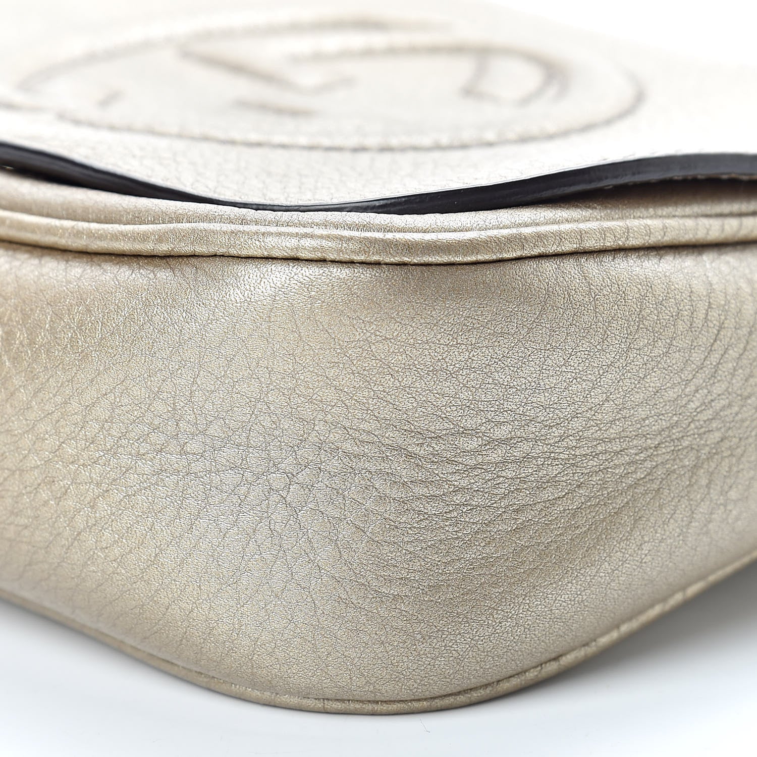 Gucci Metallic Pebbled Calfskin Small Soho Flap Crossbody Golden Beige 10 of 11