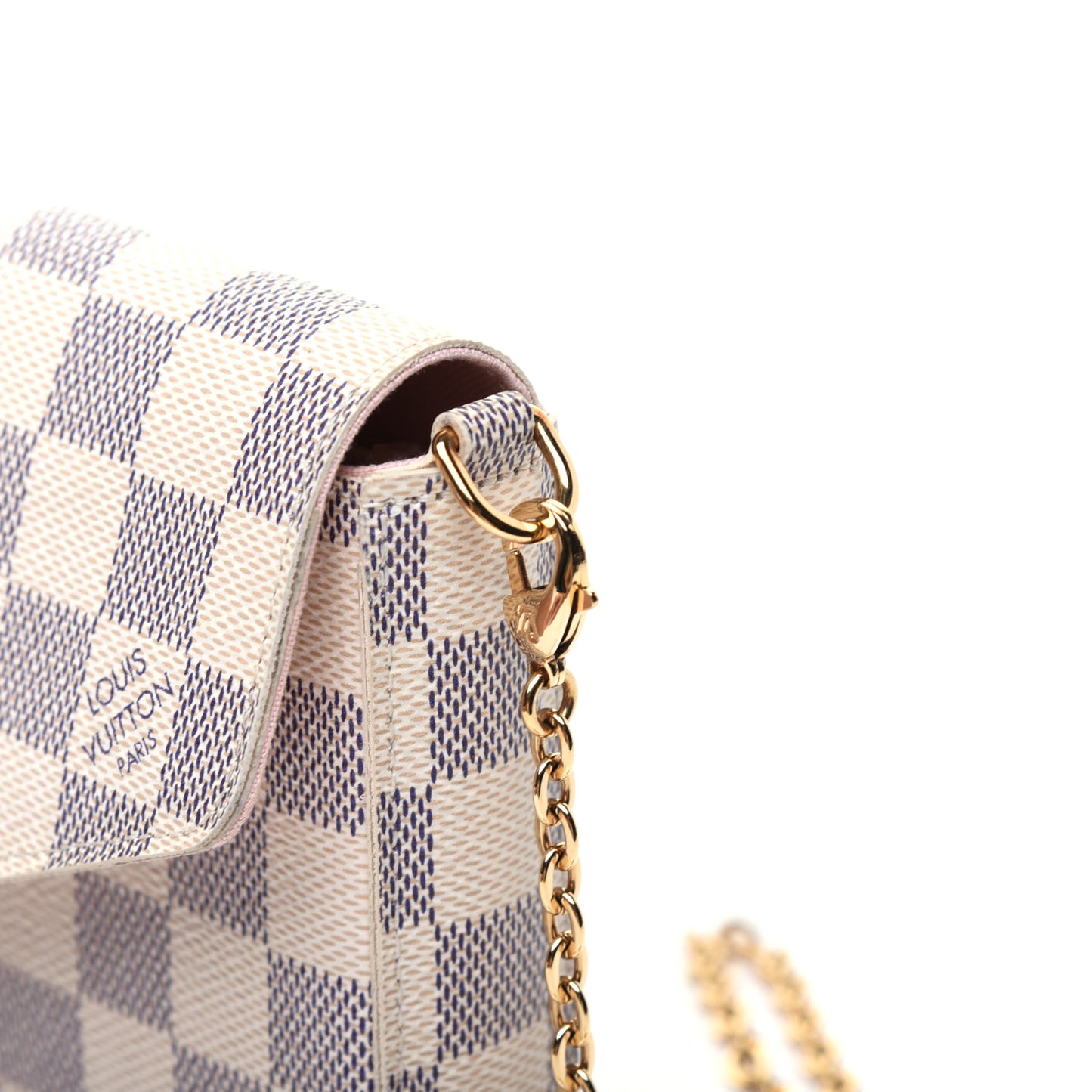 Damier Azur Pochette Felicie Chain Wallet Rose Ballerine