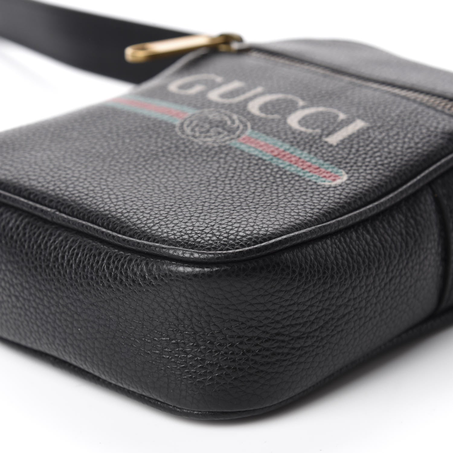 Gucci Grained Calfskin Mini Logo Messenger Bag Black 7 of 10