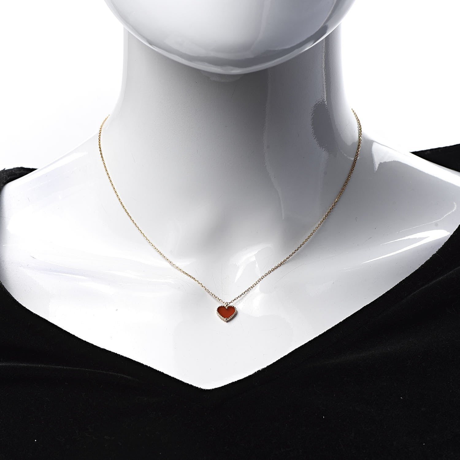 Van Cleef & Arpels 18K Rose Gold Carnelian Sweet Alhambra Heart Pendant Necklace 2 of 7