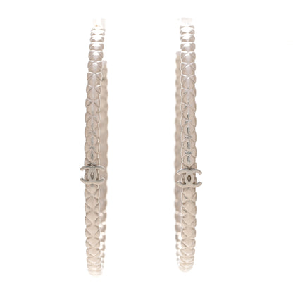 Chanel Metal Quilt CC Hoop Earrings Silver 1 of 5