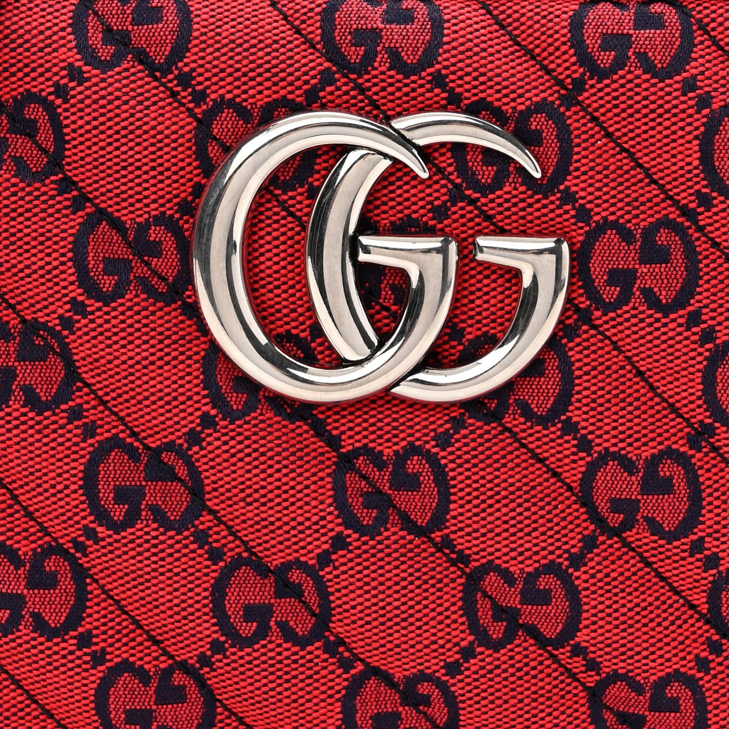 Gucci Monogram Multicolor Matelasse Diagonal Small GG Marmont Chain Shoulder Bag Red Blue 9 of 11
