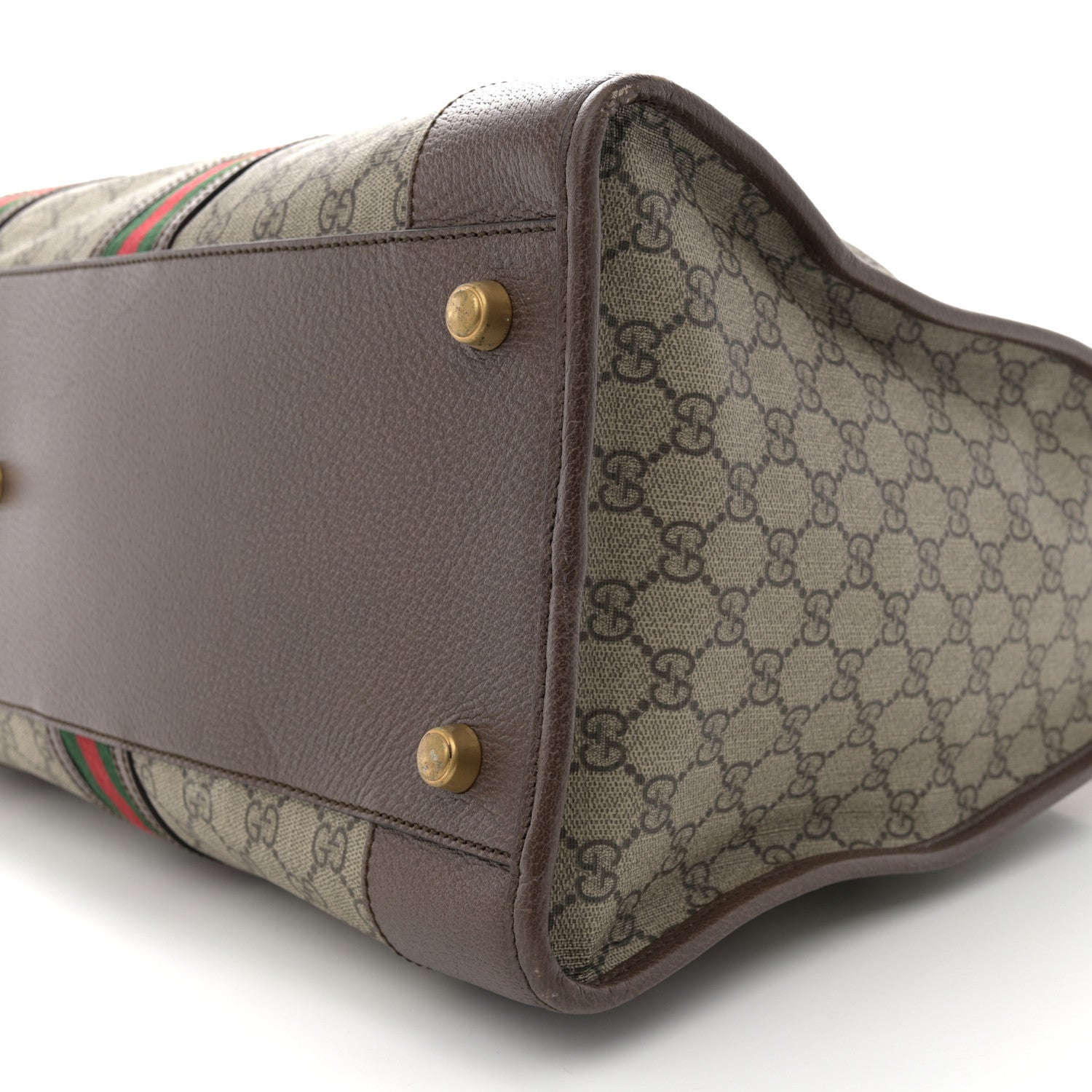 Gucci Soft GG Supreme Monogram Textured Dollar Calfskin Web Large Ophidia Carry-On Duffle Bag Beige Ebony New Acero 10 of 14