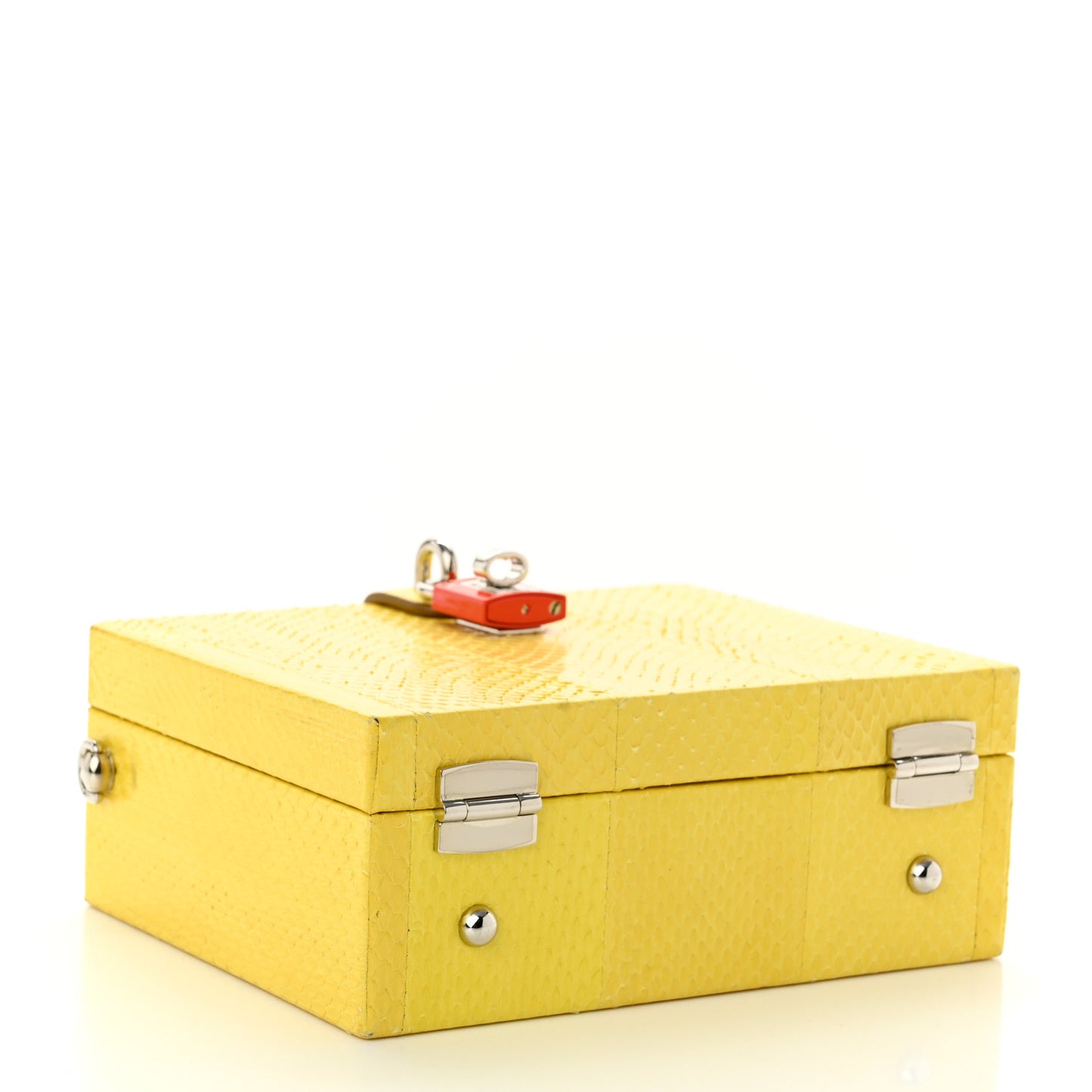 Snakeskin Padlock Box Bag Yellow