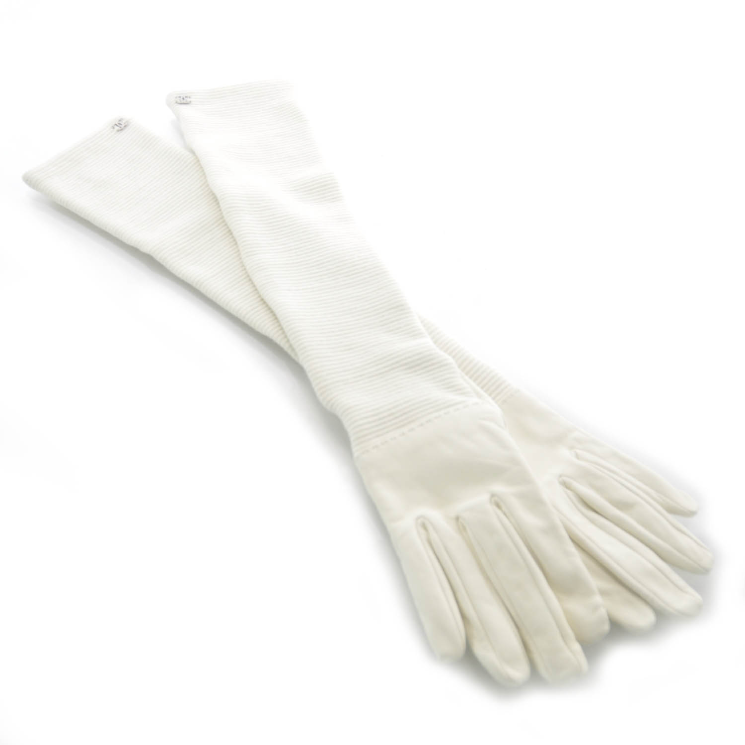 Chanel Lambskin Wool Long Gloves Size 7 White 1 of 5
