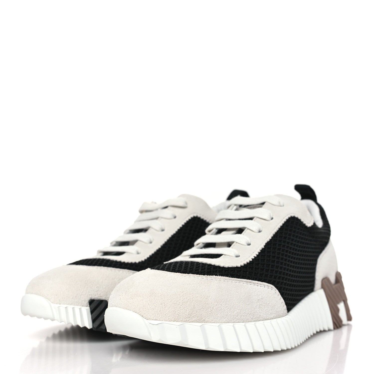 Hermes Air Mesh Suede Goatskin Bouncing Sneakers 36.5 Black White 3 of 8