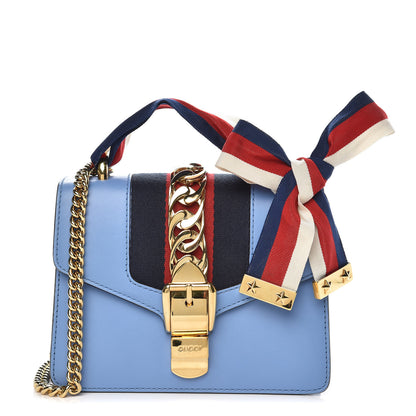 Gucci Calfskin Mini Sylvie Chain Shoulder Bag Clear Sky Blue 1 of 12